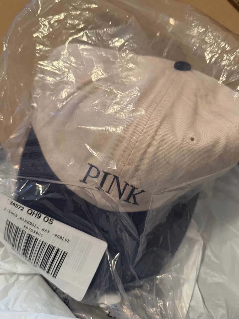 Victoria’s Secret PINK ball cap hat cream navy logo new